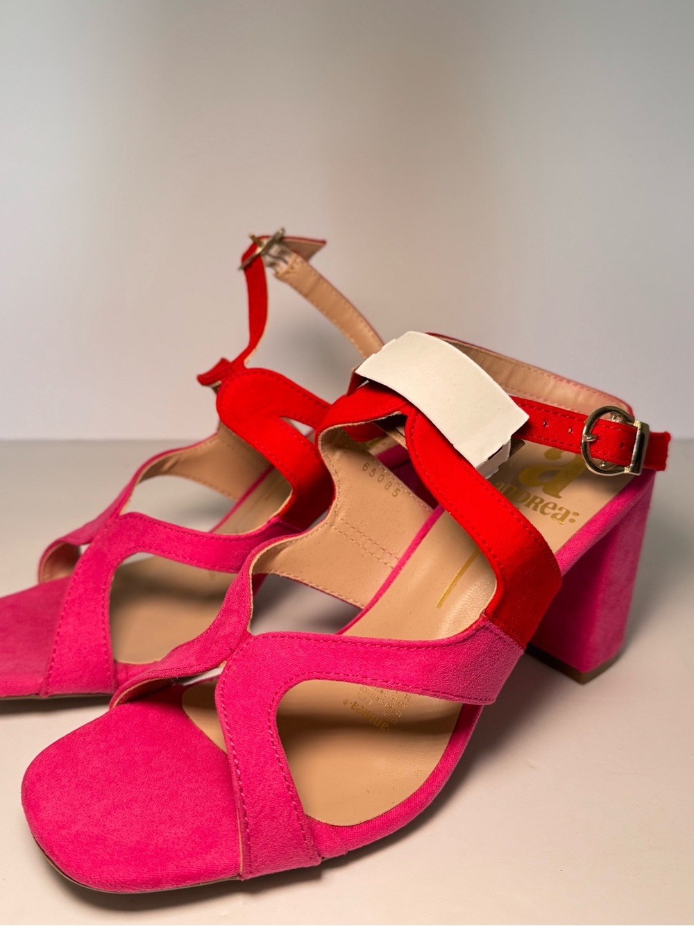 Women's Pink & Red Block Heel Sandals